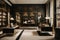 A chic and upscale store interior for Black Friday sales adorned with glamorous , showcasing high-end fashion items and