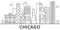 Chicago architecture line skyline illustration. Linear vector cityscape with famous landmarks, city sights, design icons