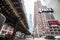 Chicago buildings, towering overhead, overground railway, retro