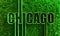 Chicago city name in geometry style design with green grass