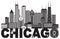 Chicago City Skyline Text Black and White vector Illustration