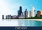 Chicago downtown business area background with skyscrapers, lake Michigan, park with green trees and blue sky at summer day. Great