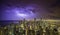 Chicago downtown night panorama with thunders