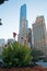 Chicago: flowers, Wrigley building and Trump tower on September 22, 2014