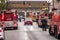 Chicago, IL - October 6th, 2021: Firetrucks and other emergency response vehicles crowd the streets after a construction pile