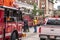 Chicago, IL - October 6th, 2021: Firetrucks and other emergency response vehicles crowd the streets after a construction pile