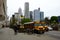 Chicago, IL, USA - May 17, 2019: School Bus Excursion on Michigan Ave with city skyline in the background.