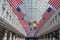 CHICAGO, ILLINOIS - May 26,2018 :- American flags over the central concourse at American Airlines