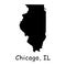Chicago on Illinois State Map. Detailed IL State Map with Location Pin on Chicago City. Black silhouette vector map isolated on wh