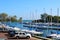 Chicago, Illinois, U.S - October 13, 2018 - The view of Wilmette Harbour with sailboats on the water during the day