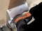 Chicago, Illinois, U.S - October 14, 2018 - Hands inside Dyson Air Blade, the most hygenic hand dryer