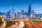 Chicago, Illinois, USA downtown skyline over highways