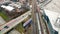 Chicago Illinoise 10.04.2022 Top view of a subway passenger train traveling in Chicago Illinois. The infrastructure