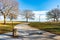 Chicago Lakefront Trail with a Drinking Fountain during Autumn with Bare Trees