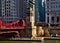 Chicago Loop, corner of Wacker Dr. and LaSalle St., with a view of the Chicago River, riverwalk, rush hour traffic, el train