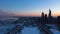 Chicago Loop and Michigan Lake at Sunset in Winter. Aerial View. Chicago, USA