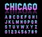 Chicago, retro style neon tube glow typeface