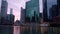 Chicago River. Downtown Chicago. Dawn, sunrise, morning. Urban cityscape.