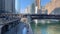 The Chicago River is flooded over the riverwalk after a spring storm.