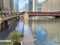 Chicago River floods over the riverwalk, view of space between Wells & LaSalle