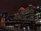 Chicago`s el train passes through the city, illuminated with Christmas holiday decorations.