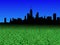 Chicago skyline with abstract dollar currency foreground illustration