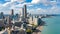 Chicago skyline aerial drone view from above, lake Michigan and city of Chicago downtown skyscrapers cityscape, Illinois, USA