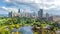 Chicago skyline aerial view from above, lake Michigan and city of Chicago downtown skyscrapers cityscape from Lincoln park,