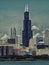Chicago Skyline Buildings - Dark Cross Processing Artistic Effect - Chicago, Illinois