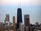 Chicago skyline buildings and lake Michigan view from sky.