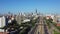 Chicago skyline with car traffic highway Aerial view