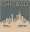Chicago Skyline Card Art Deco Style