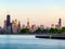 Chicago skyline and lakefront view of tallest buildings. Lake Michigan, Illinois