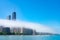 Chicago Skyline with a Low Hanging Fog Cloud over Lake Michigan