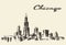 Chicago skyline vintage illustration drawn sketch