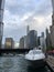 Chicago streets. View on riverwalk