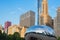 Chicago, USA - may 26, 2018: Reflection of city buildings on a metal surface of Cloud Gate also known as the Bean, Millennium Park