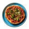 Chicagostyle Deepdish Pizza On Blue Smooth Round Plate On Isolated Transparent Background U.S. Dish. Generative AI