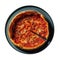 Chicagostyle Deepdish Pizza On Blue Smooth Round Plate On Isolated Transparent Background U.S. Dish. Generative AI
