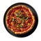 Chicagostyle Deepdish Pizza On White Smooth Round Plate On Isolated Transparent Background U.S. Dish. Generative AI