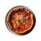 Chicagostyle Deepdish Pizza On White Smooth Round Plate On Isolated Transparent Background U.S. Dish. Generative AI