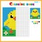 Chick or chicken. Color the image symmetrically. Coloring book for kids. Colorful Puzzle Game for Children with answer