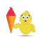 Chick enjoying a cone ice cream