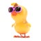 Chick in pink sunglasses looks to the side