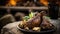 Chicken Adobo On Stone, Blurred Background, Rustic Pub. Generative AI