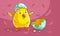 Chicken baby hatched from egg. Yellow nestling. Vector illustration.