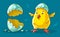 Chicken baby hatched from egg. Yellow nestling. Vector illustration.