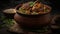 chicken biriyani using jeera rice arranged in big bowl generative AI