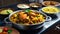 Chicken biryani on a kitchen countertop.