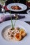 Chicken breast with creamy white wine mushroom sauce and puff pastry